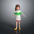 3D Child With Brown Hair Wearing Green White Shirt Pink Shorts Yellow Shoes Arms Outstretched
