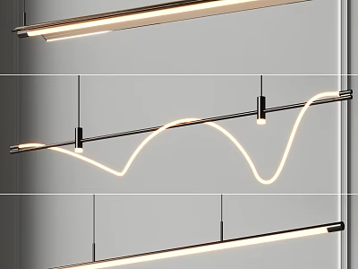 Modern Sleek LED Chandeliers With Linear And Curved Metal Frame Lighting Design 3d model
