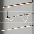 Modern Sleek LED Chandeliers With Linear And Curved Metal Frame Lighting Design