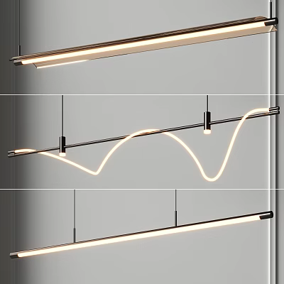 Modern Sleek LED Chandeliers With Linear And Curved Metal Frame Lighting Design 3d model