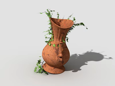 Rustic Brown Ceramic Vase Decorated With Green Vines In Natural Style 3d model