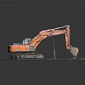 Orange Excavator Scale Model With Track Marks On Muddy Platform