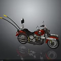 Red Motorcycle With Black Seat Yellow Accents Extended Rear Parts And Chrome Design