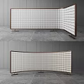 Brown Frame White Grid L Shaped Curved Interior Room Divider Partition Design 3d model