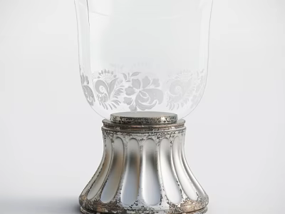 Candle Lamp with Transparent Glass Shade and Floral Patterns on Decorative Silver Base 3d model