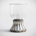 Candle Lamp with Transparent Glass Shade and Floral Patterns on Decorative Silver Base