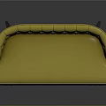 Yellow Curved Sofa With Tufted Diamond Pattern Backrest Leather Upholstery And Dark Wooden Legs