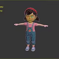 Cartoon Girl In Red Striped Shirt Blue Overalls With Red Headband Pigtails And Arms Outstretched