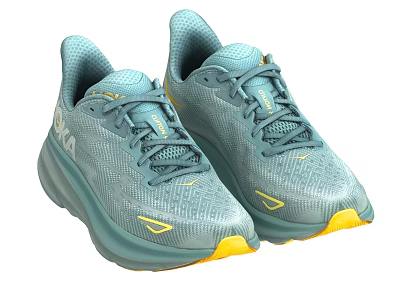 Light Blue And Yellow Running Shoes With Breathable Mesh Upper And Cushioned Sole 3d model