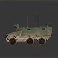 Military Armored Vehicle With Six Wheels Green Camouflage Antennas And Weapon Mount