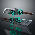Fantasy Swords With Intricate Gear Design Green Glowing Elements And Brown Handles