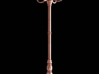Copper Outdoor Floor Light With Decorative Curved Arms And Ornate Sculpted Pole Design 3d model