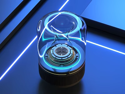 Modern Transparent Glass Dome Speaker with Blue Neon Lights and Futuristic Design 3d model