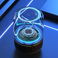 Modern Transparent Glass Dome Speaker with Blue Neon Lights and Futuristic Design