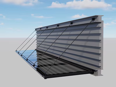 Modern Outdoor Awning with Sloped Metal Frame and Transparent Roof Design 3d model