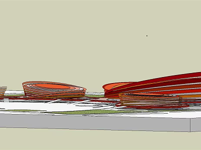 Red Curved Architectural Structures In Modern 3D Design With Base Platform 3d model