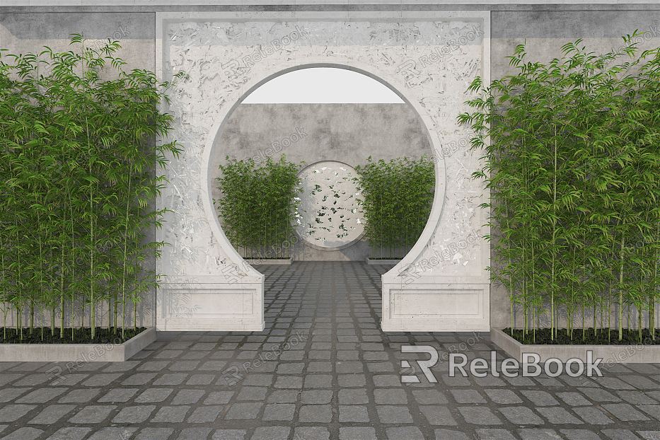 New Chinese-style Moon Cave Gate Garden Courtyard model