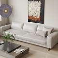 Three-seat sofa white leather sofa picture floor lamp coffee table 3d model