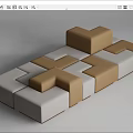Modern Modular Sectional Sofa With Beige And Brown Cube Shaped Interlocking Modules