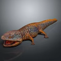 Detailed 3D Lizard Model With Open Mouth Sharp Teeth And Colorful Skin On Gray Background