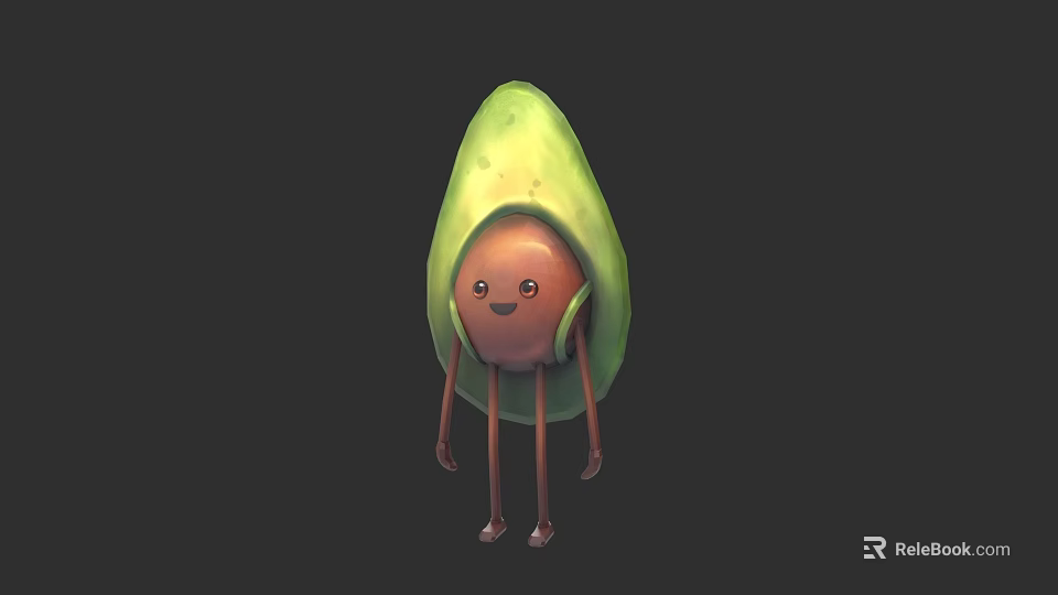 Cute Anthropomorphic Avocado Cartoon Character With Smiling Face And Long Legs 3d model 