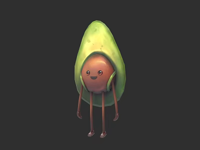 Cute Anthropomorphic Avocado Cartoon Character With Smiling Face And Long Legs 3d model