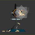 Flamethrower Device 3D Model With Flames Ejecting From Nozzle And Scattered Bullets Around Base