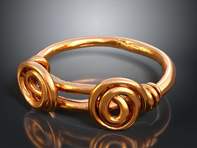 Golden Metallic Bangle With Circular Design And Spiral Decorations For Daily Accessory 3d model