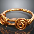 Golden Metallic Bangle With Circular Design And Spiral Decorations For Daily Accessory