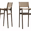 Modern Wooden Bar Stools With Natural Woven Seat Back And Dark Brown Tall Legs