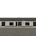 Rural Self Built House With Gray Roof White Walls Front Entrance Courtyard And Plants