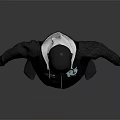 3D Fashion Model Wearing Black Hoodie Black Pants With White Text Logo Against Gray Background