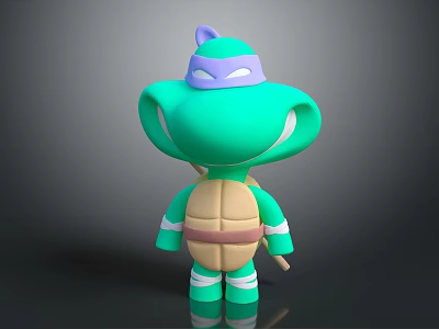 Green Ninja Turtle Character With Purple Bandana Brown Shell And Nunchaku In Cartoon 3D Render 3d model