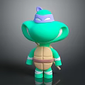 Green Ninja Turtle Character With Purple Bandana Brown Shell And Nunchaku In Cartoon 3D Render