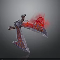 Ornate Battle Axe With Red Flame Effects And Intricate Metallic Carvings