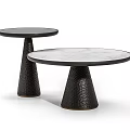 Two Round Coffee Tables With White Marble Top And Textured Black Base 3d model