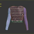 Cropped Women's Top with Black Base Colorful Small Patterns and Purple Long Sleeves