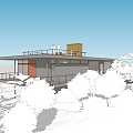 Modern Detached House with Rooftop Terrace Staircase and Tree Surrounded Outdoor Space