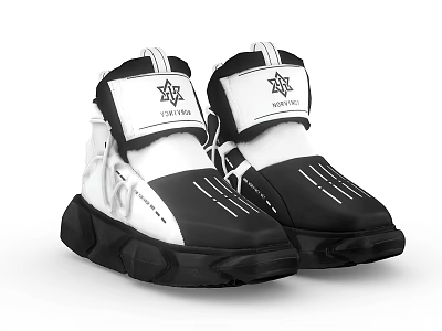 Black And White High Top Sneakers With Star Logo And Chunky Sole 3d model