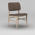 Simple Wooden Frame Chair With Brown Leather Seat And Backrest