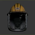 Yellow And Blue Worn Safety Helmet With Face Shield And Metal Details