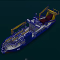 Work Vessel With Blue White Hull Yellow Cranes and Deck Equipment 3d model