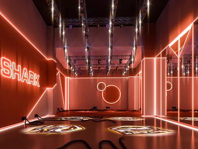 Modern Bar Interior Featuring Red Neon Lighting And Sleek Design 3d model