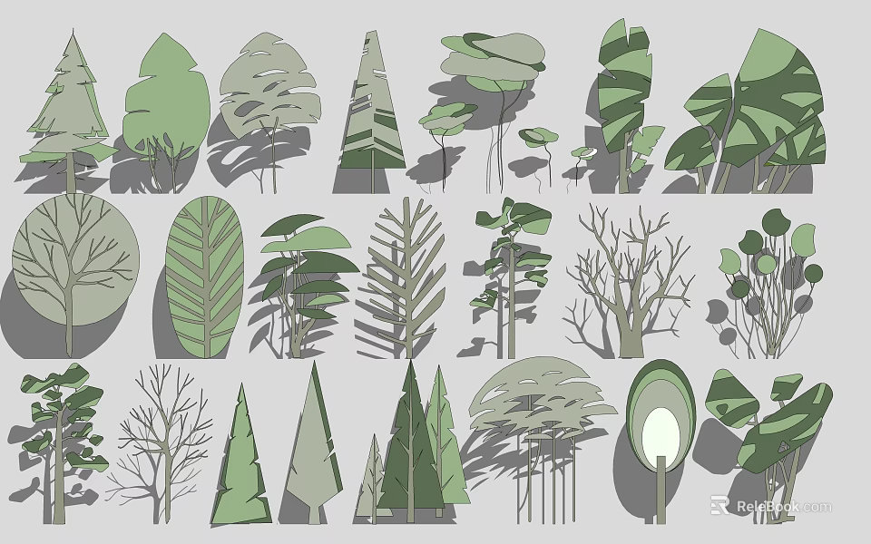 Creative Green Plant and Tree Pattern Wall Decor for Home Decoration 3d model 
