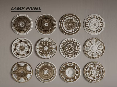 Decorative Lamp Panel Collection Featuring Various Gold And White Ceiling Patterns 3d model