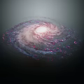 Cartoon Scene Of Spiral Galaxy With Bright Center And Pink Blue Glow