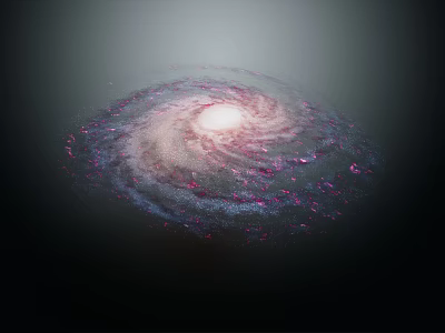 Cartoon Scene Of Spiral Galaxy With Bright Center And Pink Blue Glow 3d model