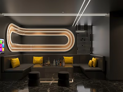 Modern KTV Lounge Interior With Stylish LED Lighting Comfortable Seats And Entertainment Setup 3d model