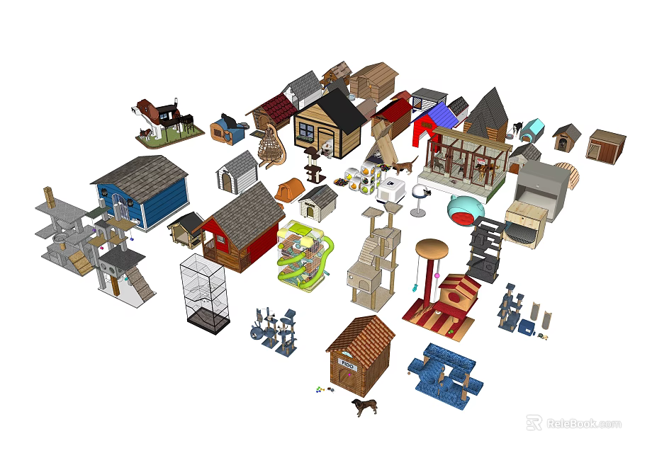 Assorted Miniature Building Models Including Houses Towers Cottages And Small Structures 3d model 