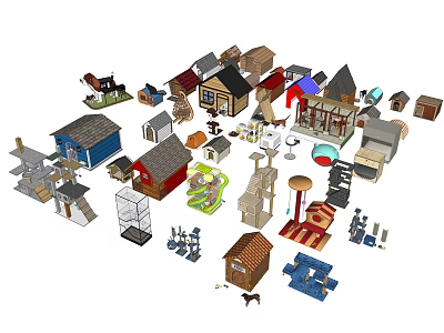 Assorted Miniature Building Models Including Houses Towers Cottages And Small Structures 3d model